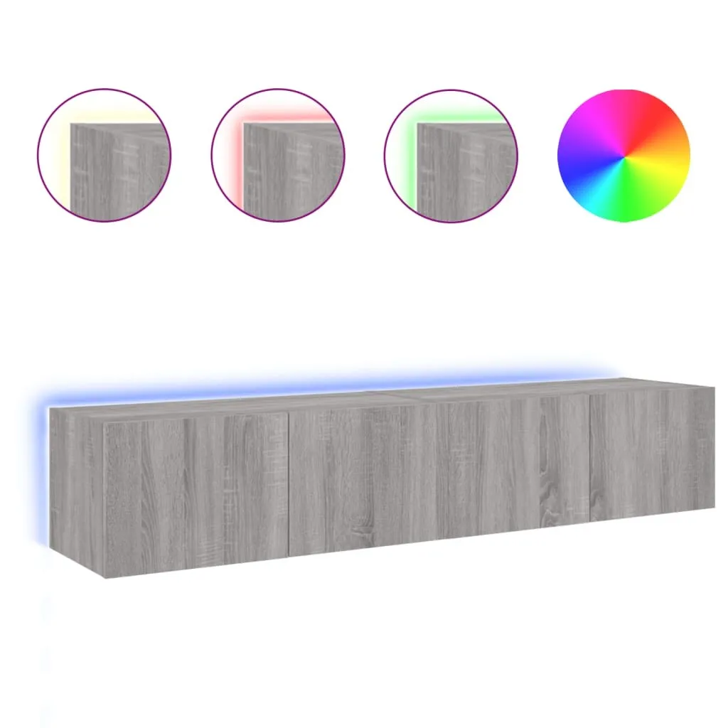 SYFAX™ Mobili TV a Parete con Luci LED 2pz Grigio Sonoma 80x35x31 cm