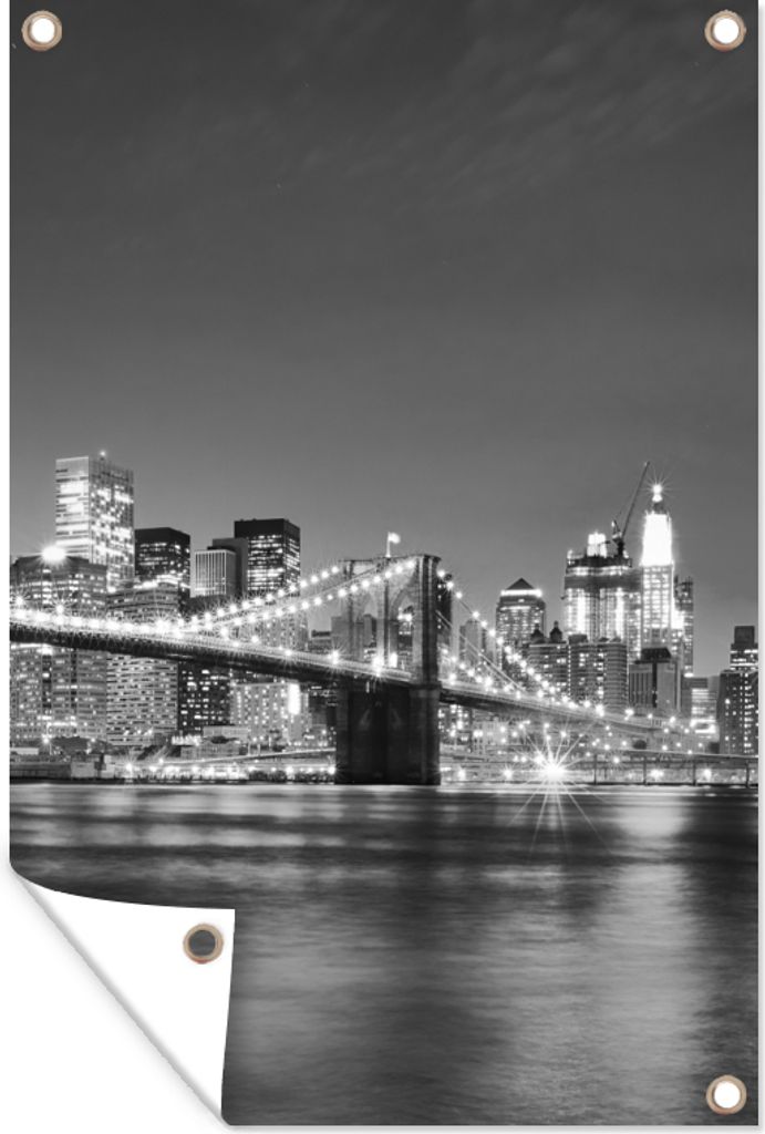 MuchoWow 60x90 cm Outdoor-Poster Gartendeko Sichtschutz Garten Poster für den Garten New York - Brücke - Brooklyn - Schwarz und weiß - Archit...