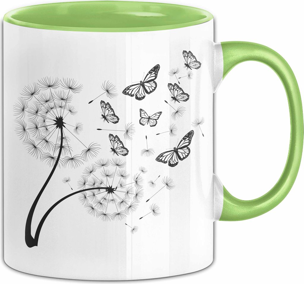 Schmetterling Tasse Grafik Geschenkidee Pusteblume (Grün)
