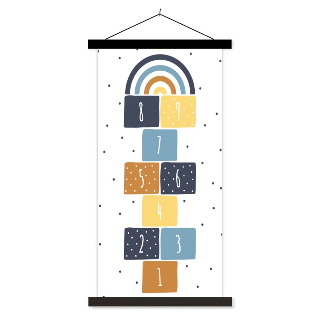 MuchoWow Textilposter Regenbogen - Kinder - Himmel und Hölle - Zahlen - Pädagogisch 40x80 cm mit schwarzem Rahmen - Wandemalerei