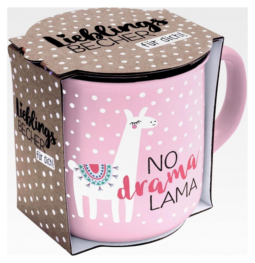 Becher mit Lama-Motiv | New Bone China Porzellan, Emaille-Optik, 35 cl | Lustiges Geschenk