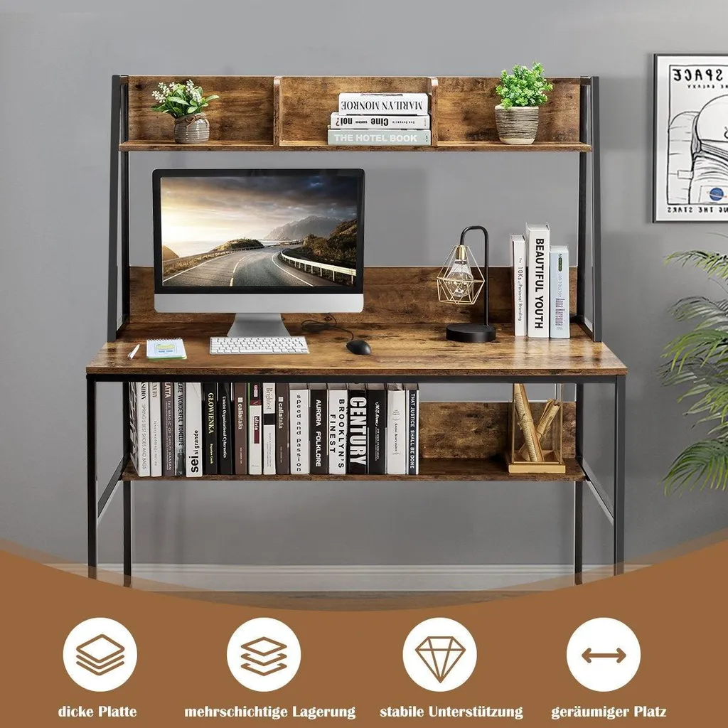 Table de travail basse avec bibliothèque intégrée - Bureau ergonomique