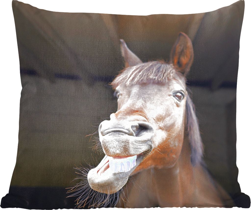 MuchoWow Zierkissen Sofakissen Wohnzimmer Dekokissen 50x50 cm Pferd - Lustig - Stall - Kinder - Jungen - Mädchen - Kinder - Komfort - Sofakissen