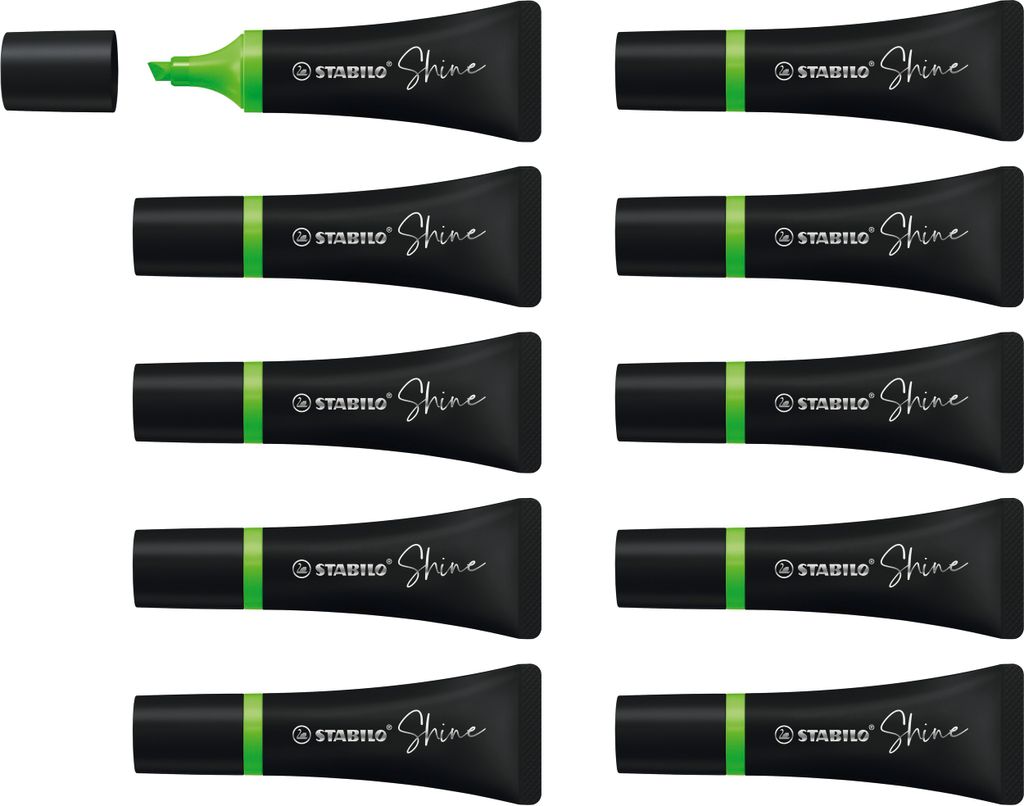 Textmarker im Tubendesign – STABILO Shine - 10er Pack - grün