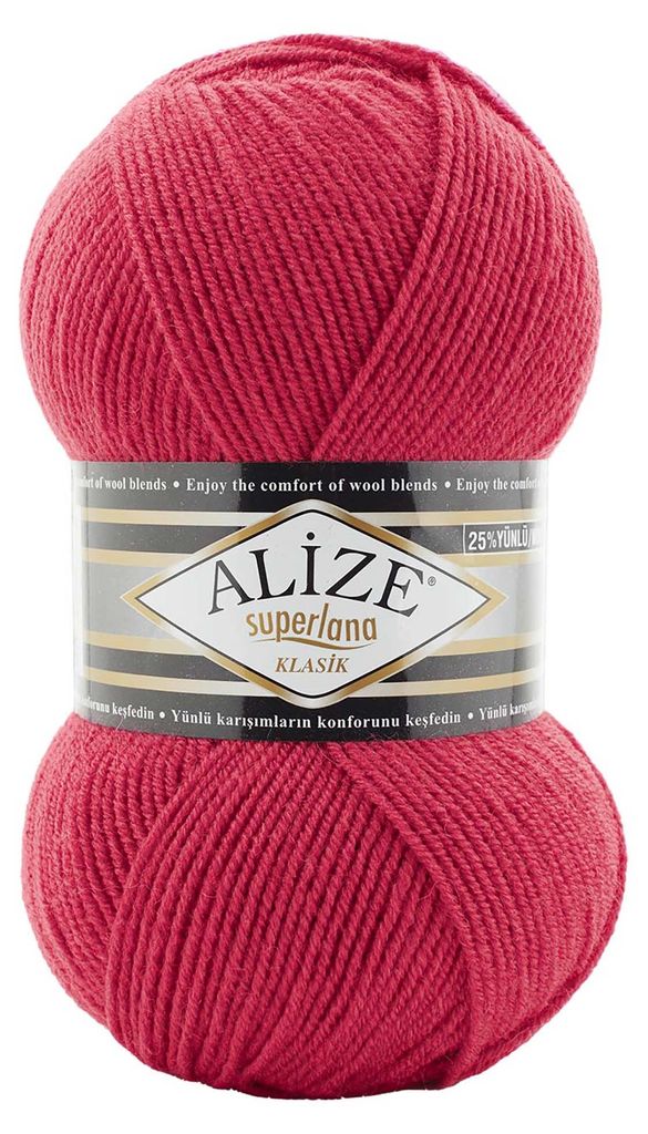 Alize Superlana Klasik unifarben 100g Strickgarn Strickwolle 25% Wolle, 798 himbeere
