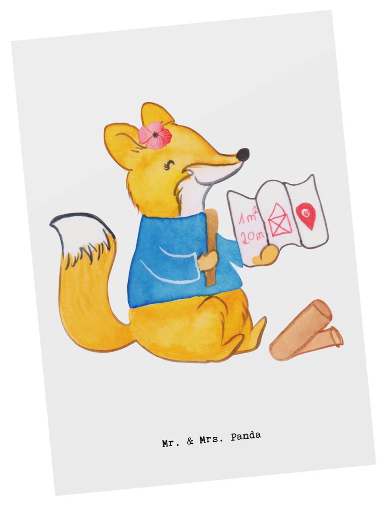Mr. & Mrs. Panda Postkarte Architektin Herz - Weiß - Geschenk, Studium, Innenarchitektin, Architekturbüro, Ansichtskarten, Zeichnung, Postkarten,...