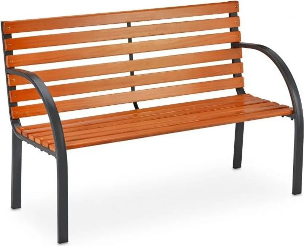 Banc de jardin marron foncé en bois massif avec piétement acier noir