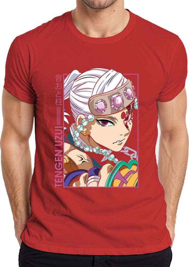 Tengen Uzui Kimetsu no Yaiba Sound Hashira Juwelen Stirnband Glam Herren T-Shirt, Rot, XL