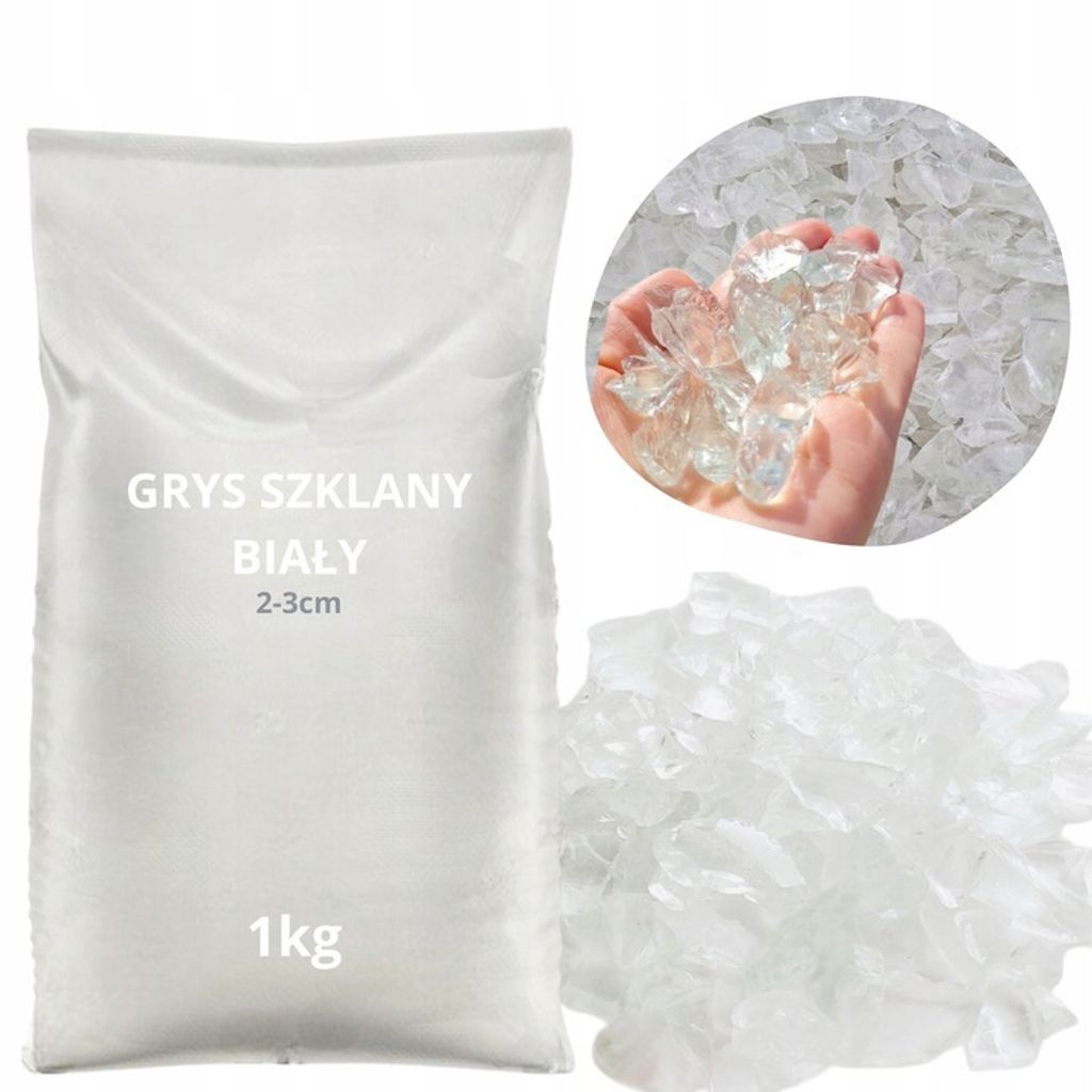 Weißer Glasgrit 2–3 cm, 1 kg – Dekosteine aus Glas für Gabionen, Garten, Teiche und Innenräume