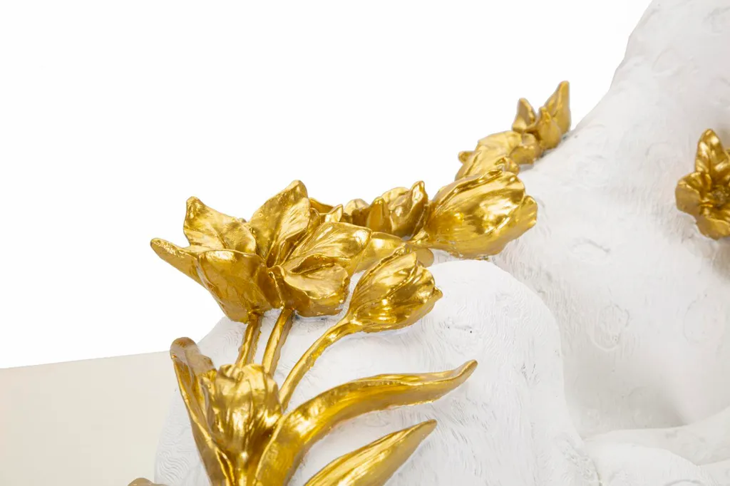 Grande Décoration Léopard Blanc et Or 53 cm pour Buffet et Console