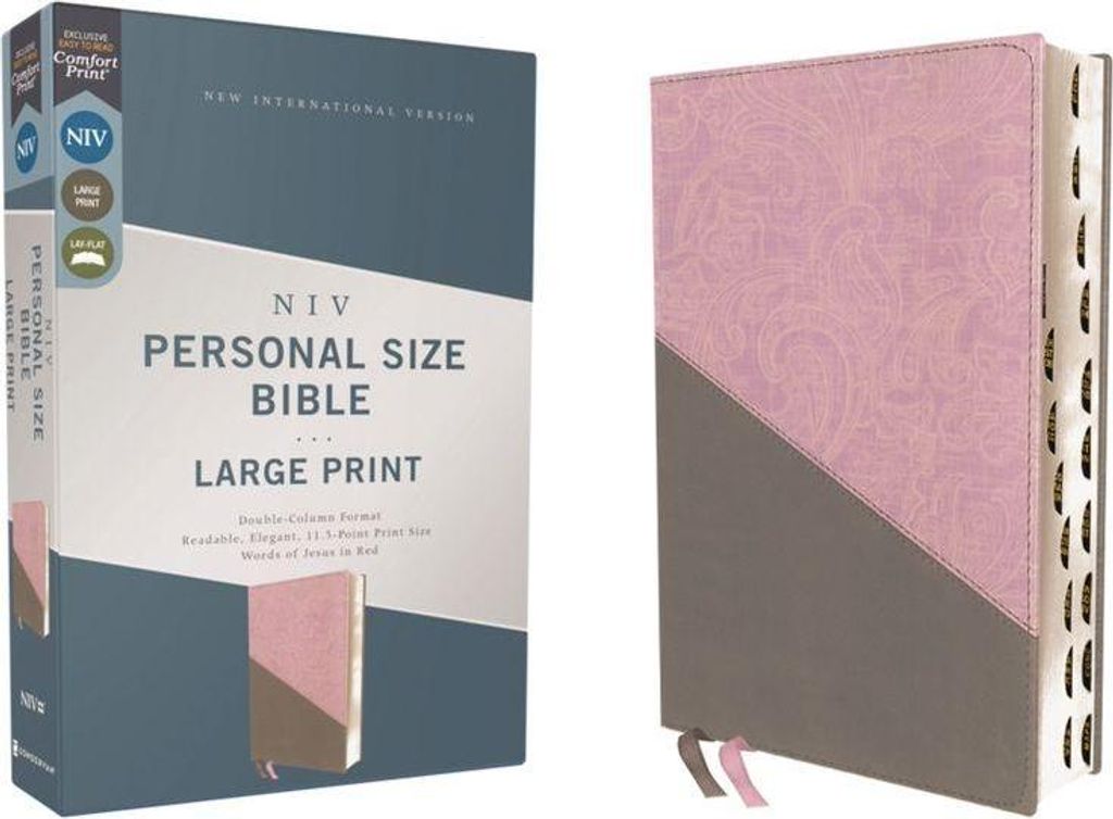 Niv, Personal Size Bible, Large Print, Leathersoft, Pink/Gray, Red Letter, Thumb Indexed, Comfort Print