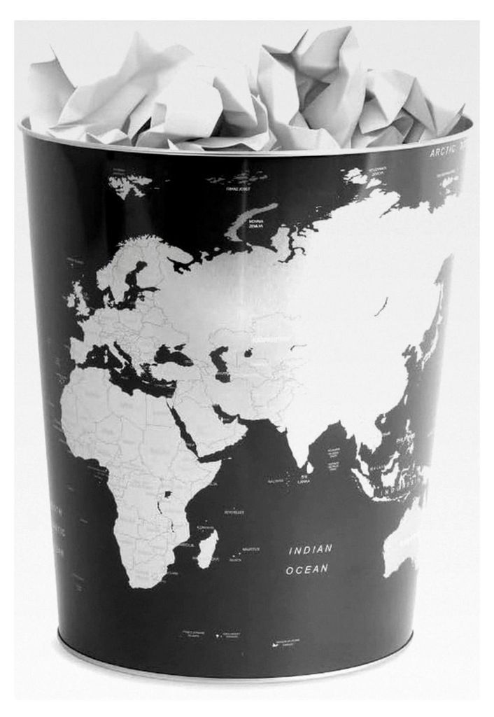 Papierkorb Globe Grau mit Weltkarten-Design aus Blech 26 x 22 x 17,7 cm