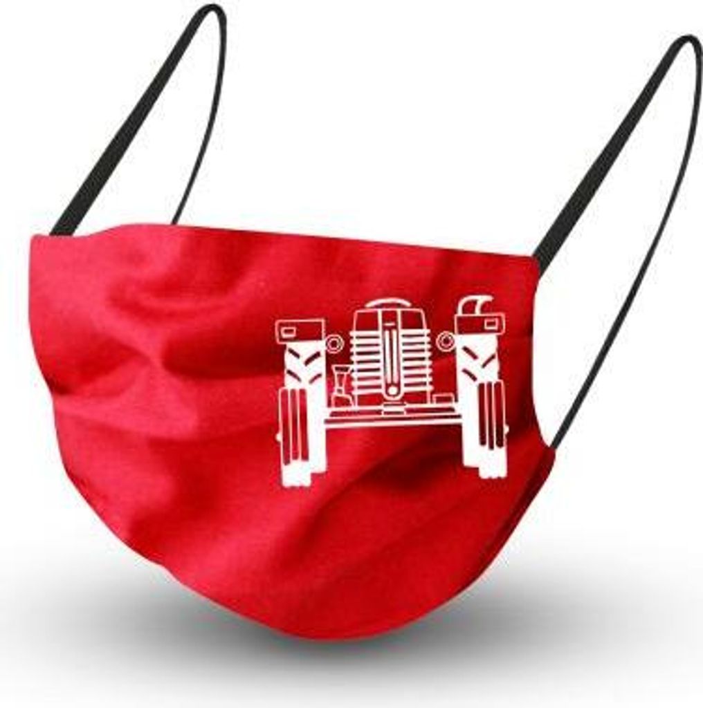 Baumwollmaske in ROT mit em Innenvlies - Traktor Trekker - 15965 + Gratiszugabe