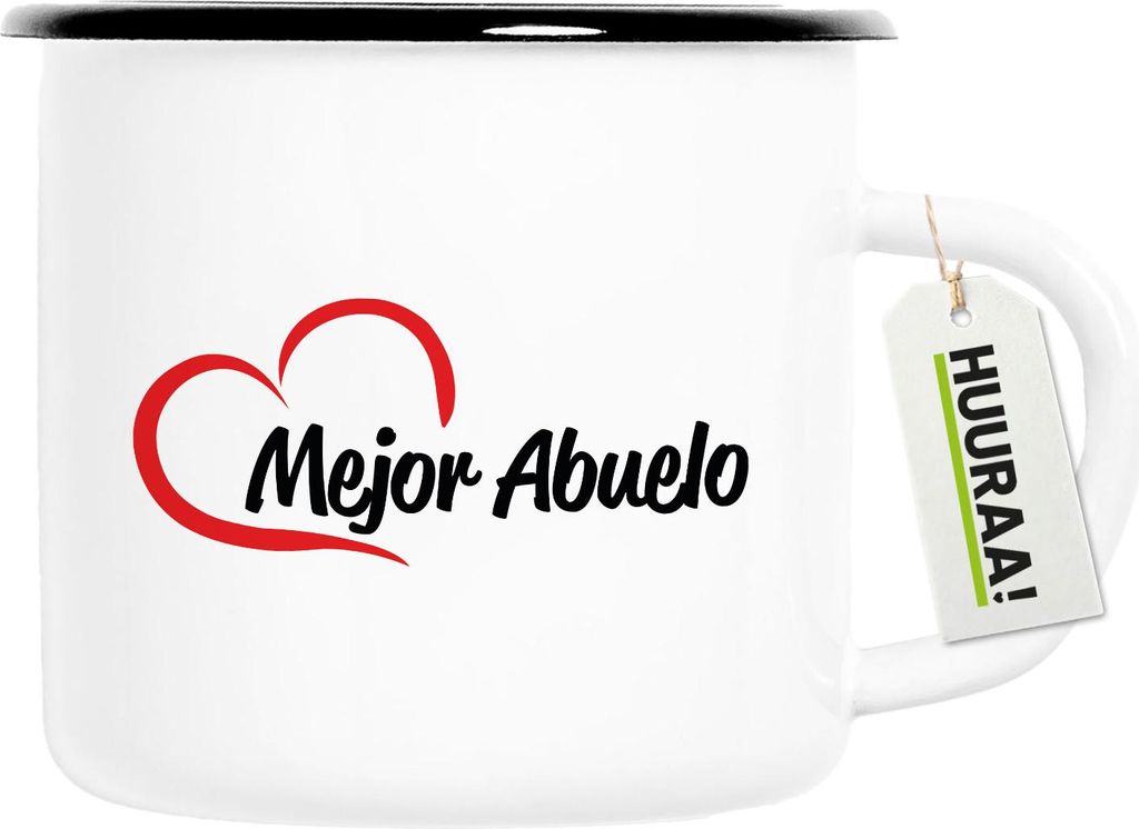 Huuraa Emaille Tasse Mejor Abuelo Corazón 300ml Vintage Campingbecher Geschenkidee