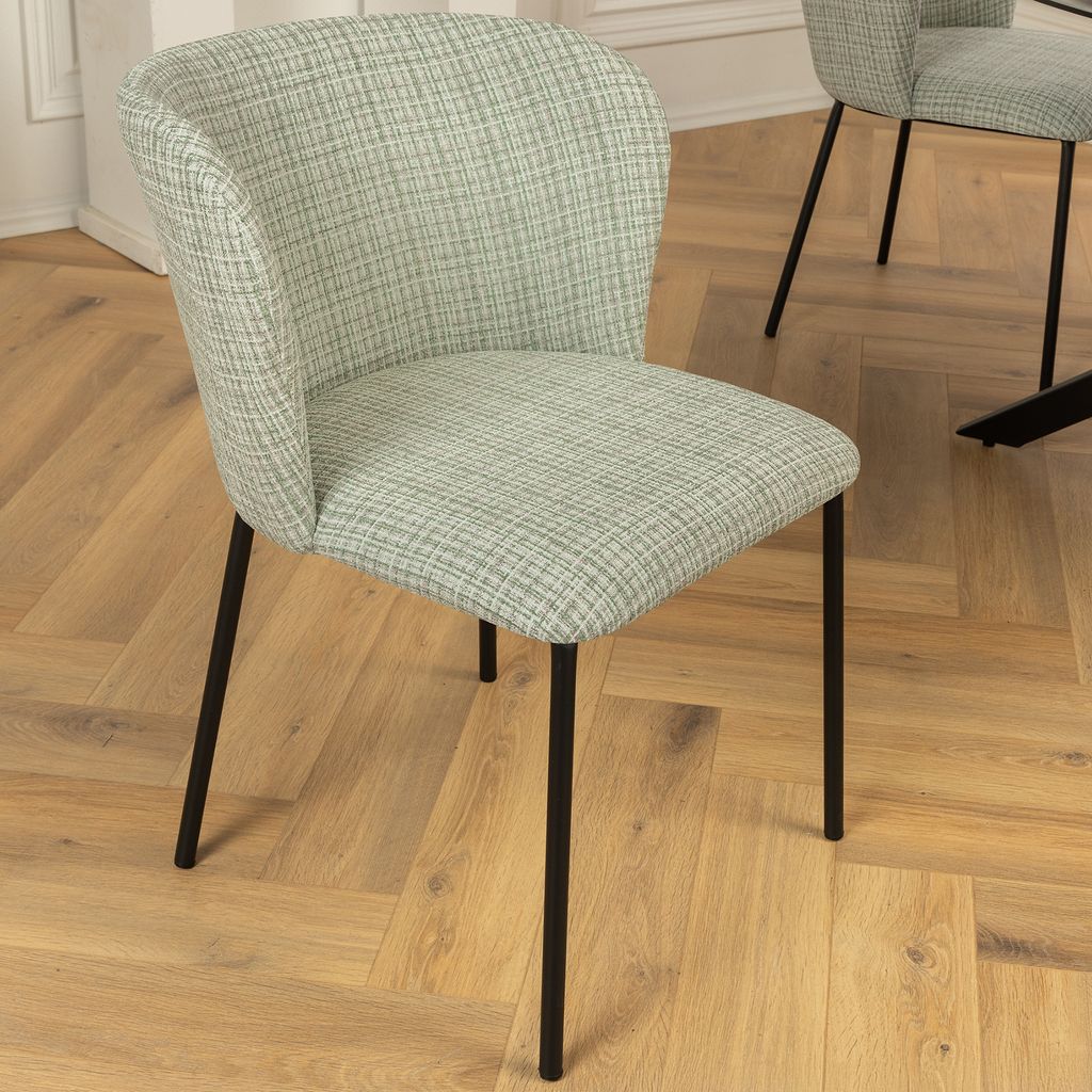 riess-ambiente Design Stuhl LYON grün-rosa kariert Bouclé schwarze Metallbeine Esszimmerstuhl Essstuhl