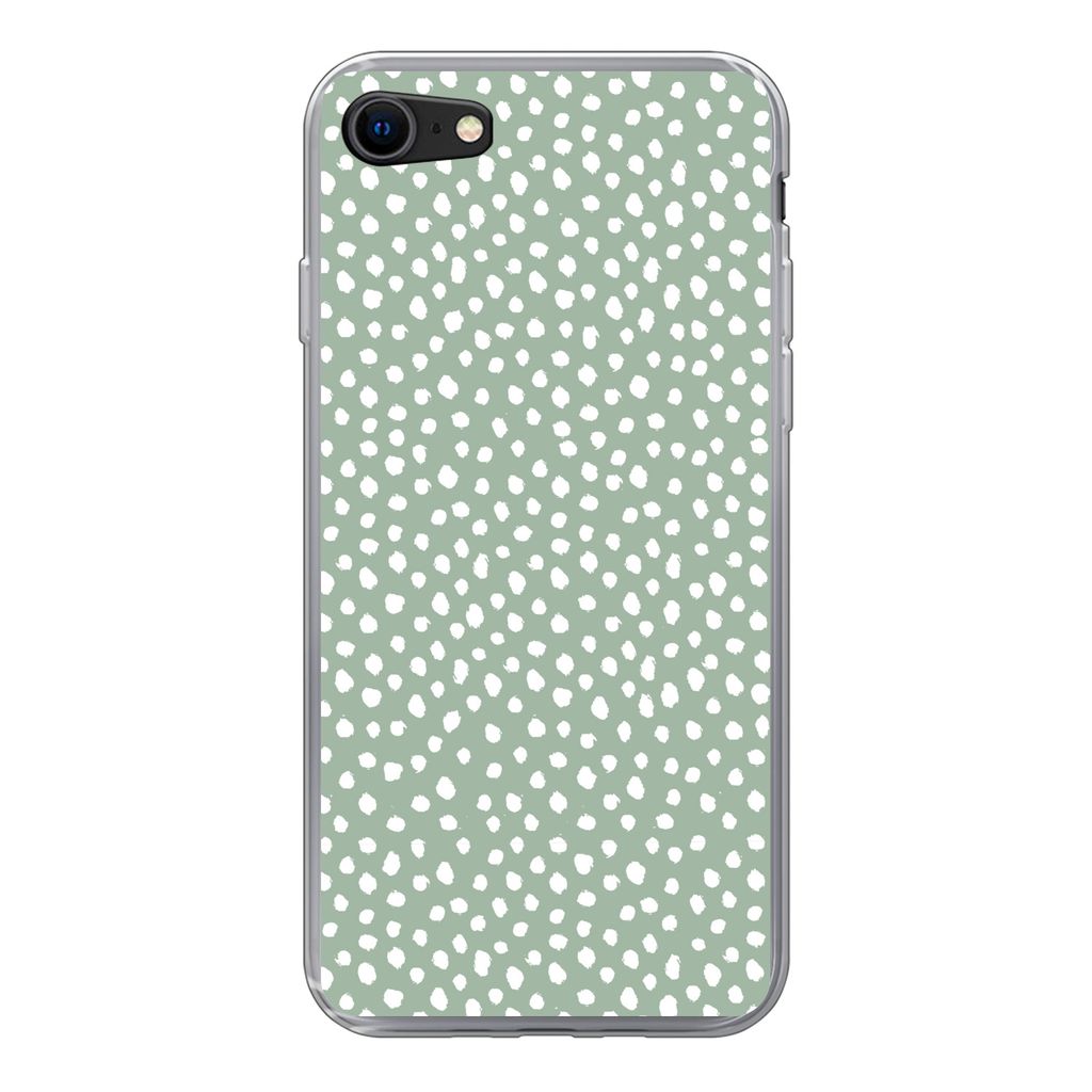 MuchoWow Handyhülle Schutzhülle Hülle für iPhone 7 Polka dots - Grün - Weiß Silikon Softcase Handy Hülle - Kartenhalter