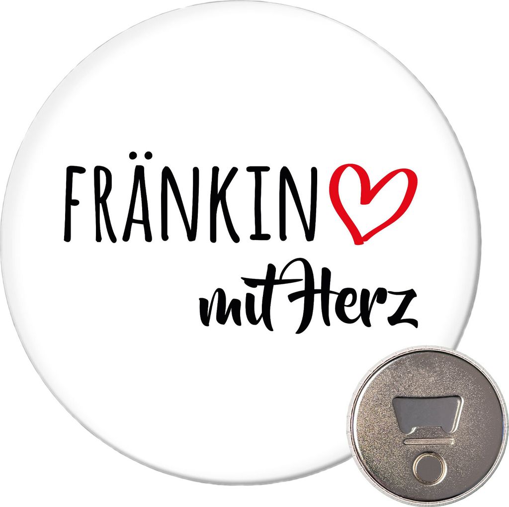 Huuraa Magnet Fränkin mit Herz 59mm Kühlschrankmagnet rund Flaschenöffner Geschenkidee