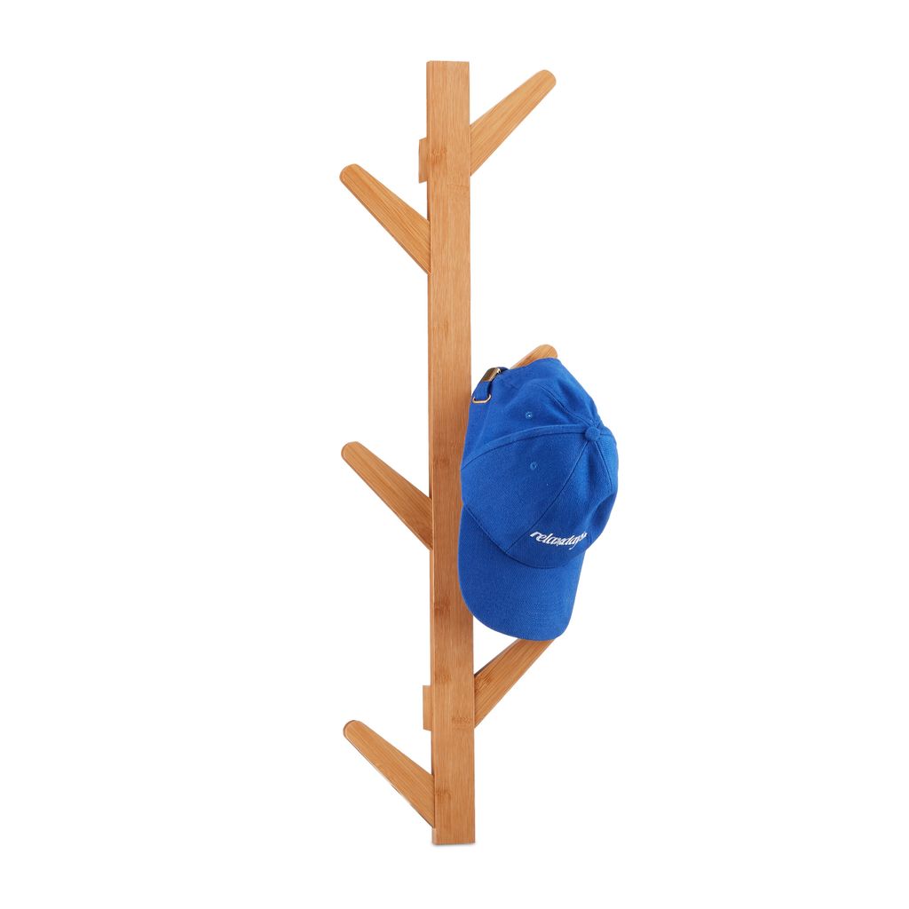 Relaxdays Wandgarderobe aus Bambus, 6 Haken, Garderobe, Kleiderhaken für Bad und Flur, HxBxT: 78 x 22 x 7 cm, natur