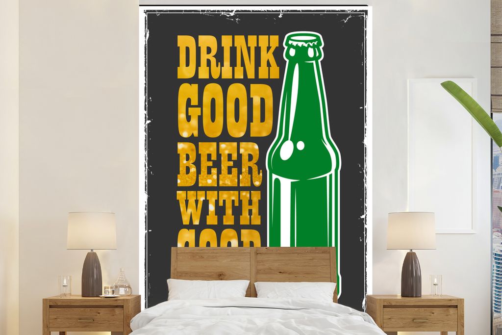 MuchoWow Fototapete für Wohnzimmer oder Schlafzimmer Wandtapete Vinyl Motivtapete Mancave - Flasche - Bier - Vintage - 200x300 cm - Wanddekorati...