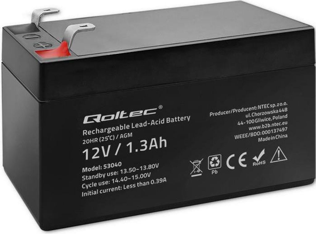 Qoltec AGM Batterie | 12V | 1,3Ah | Wartungsfrei | Effizient | LongLife | für USV, Waagen, Kassen