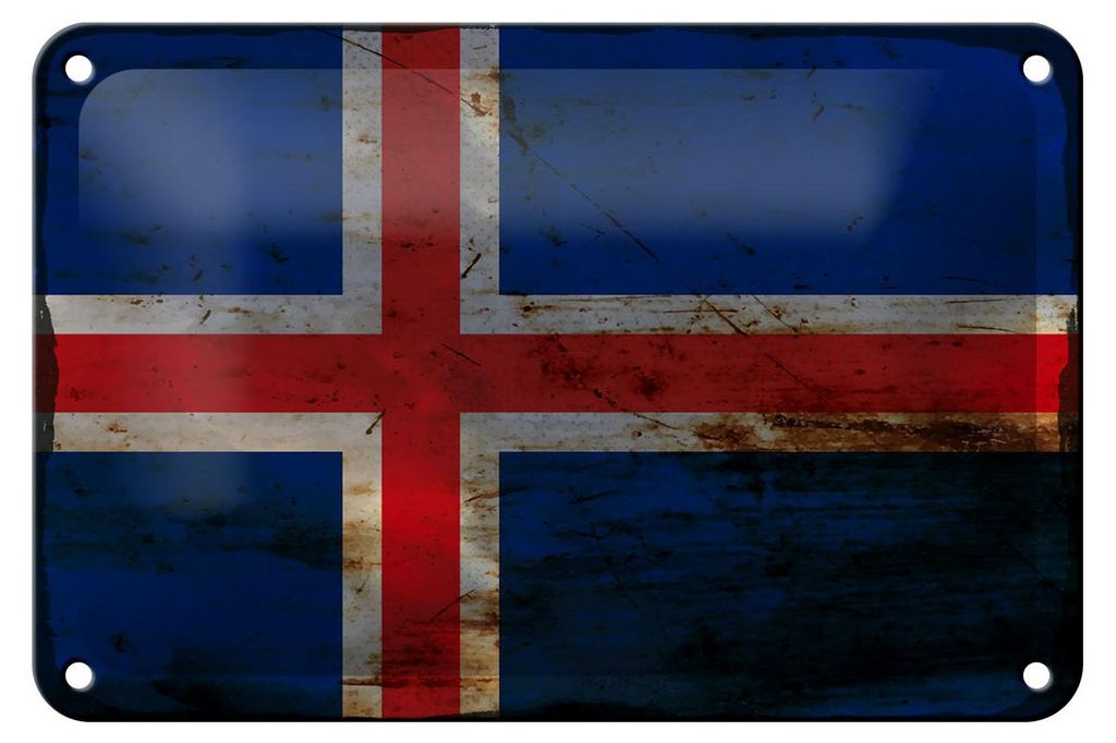 Blechschild Flagge Island 18x12cm Flag of Iceland Rost Dekoration