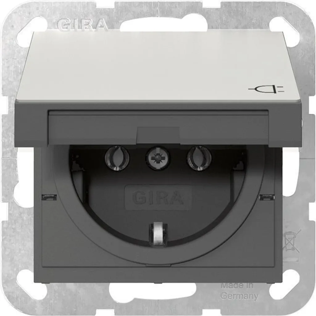 Prise de Courant avec Clapet Gira System 55 en Acier Inoxydable