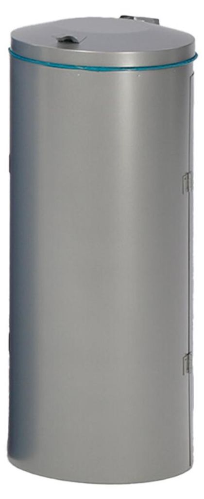 Robuster Abfallsammler mit Deckel & Doppeltür | 150 Liter, HxBxT 98x50x50cm | Stahl | Silber
