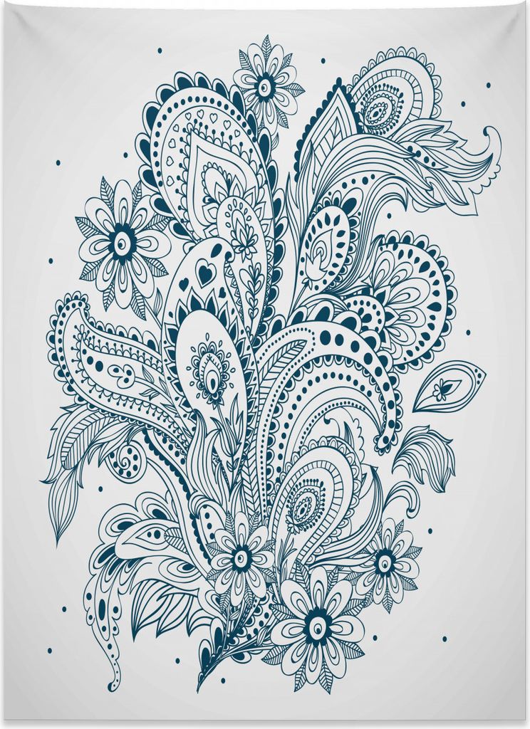 Abakuhaus Henna Wandteppich, Kunstvolle Blumenarrangement aus Weiches Mikrofaser Stoff Kein Verblassen Klare Farben Waschbar, 110 x 150 cm, Dunkelb...