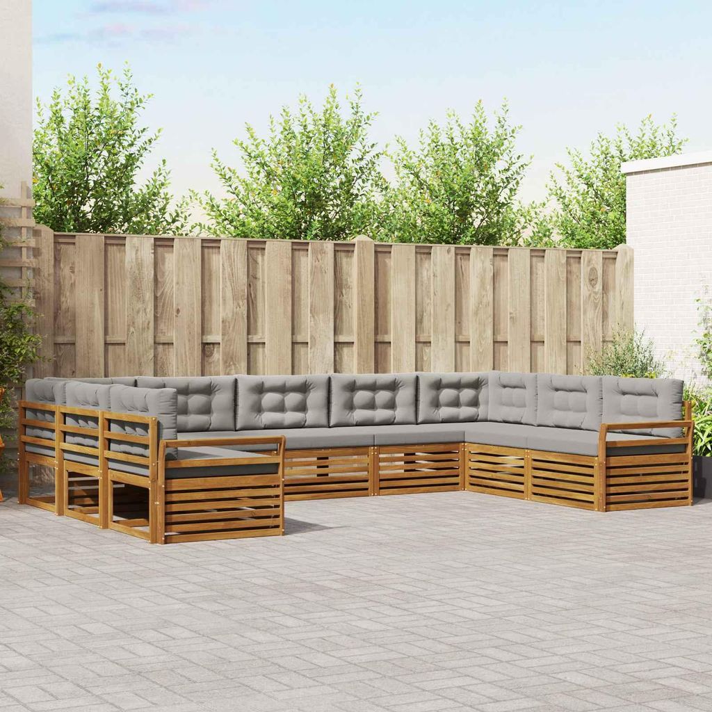 "SALE 2026"Sofagarnitur - CLORIS - Balkonmöbe/Sitzgruppe - 9 pcs - Moderne Design - Natürlich und Hellgrau Massivholz Akazie - Gartensofas NeuMö...