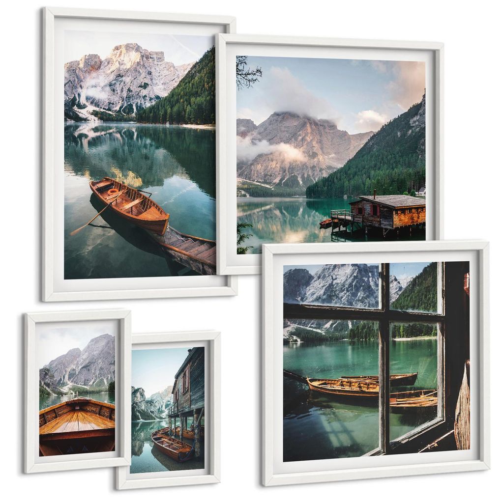 Bilder Set 5-teilig im Goldrahmen Rahmen – Wandbilder 5 Stück – gerahmte Poster für Wohnzimmer, Schlafzimmer und Flur – 50x50 cm - 40x60 cm...