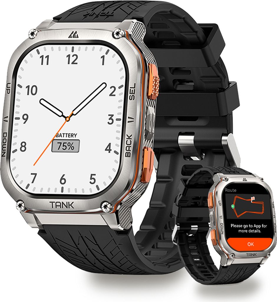 2024 KOSPET Smartwatch Strapazierfähige Sportuhr für Android und iOS, 50 M wasserdicht (1.96 Zoll), 1-tlg., 410*502 Auflösungsstandard, 5ATM&IP69K