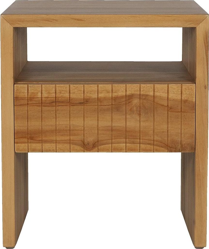 Nachttisch mit 1 Schublade und 1 Nische - Teakholz - Farbe: Natur - REVUKA