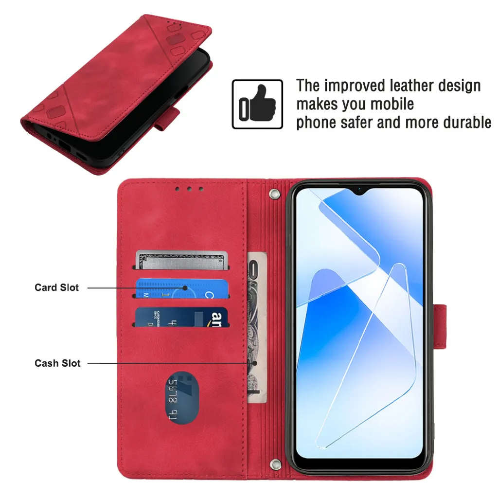 Custodia Portafoglio In Pelle Per Oppo A16S / A54S / A16 – Rossa, Con Supporto E Portacarte, TPU Interno - 4