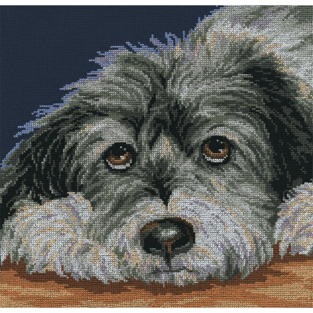 Broderie Point de Croix Compté Chien Mélancolie M413 RTO 29x29 cm
