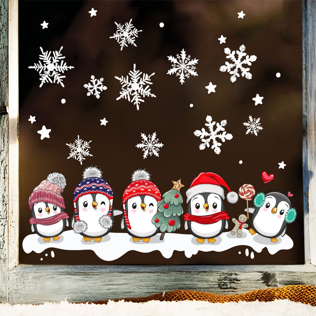 Fensterbild Weihnachten Pinguine