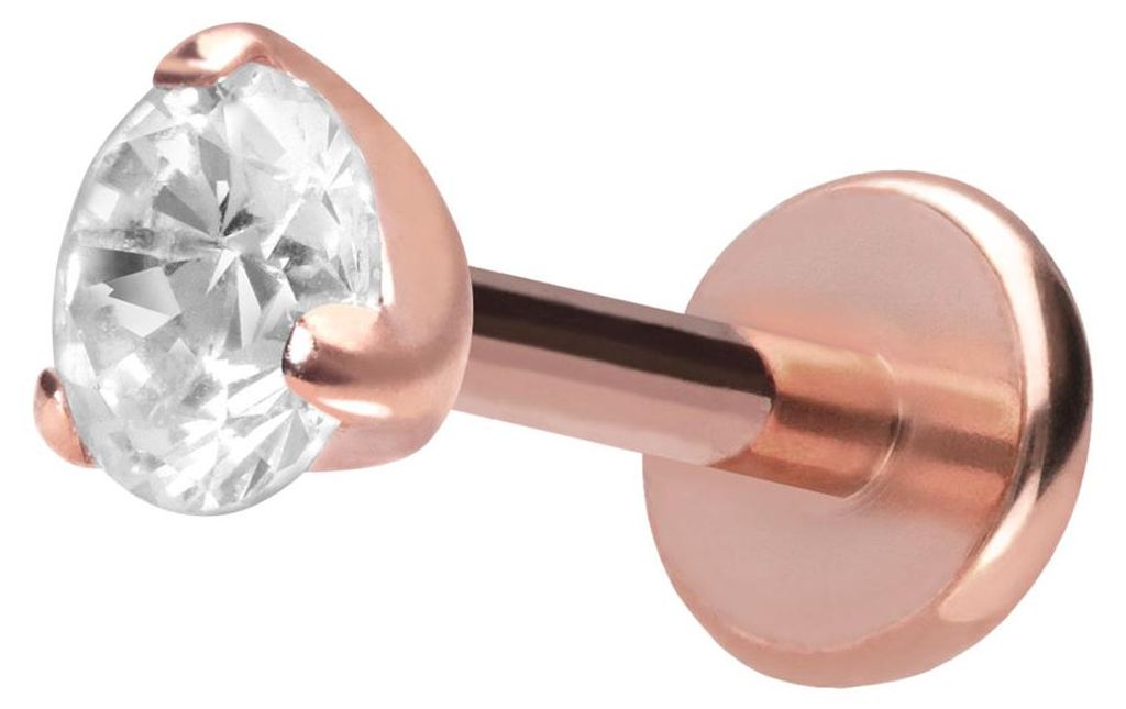 Ohrpiercing, Nasenpiercing Titan Labret mit Push Fit EINGEFASSTER KRISTALL RoséGold Stablänge: 8mm | Stabstärke: 1mm | Kristallgröße: 3mm