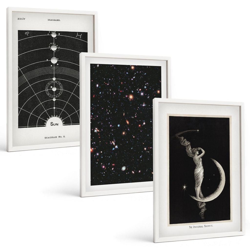 Bilder Set 3-teilig im weißen Rahmen – Wandbilder 3 Stück – gerahmte Poster für Wohnzimmer, Schlafzimmer und Flur – 40x60 cm – Nachtdars...