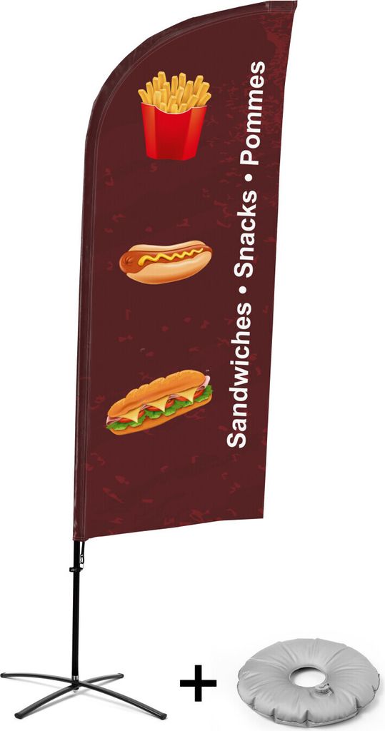 Showdown Displays Beachflag Alu Wind Komplett-Set Snacks Deutsch Kreuzständer