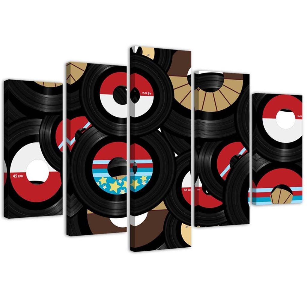5-teiliges leinwandbild analoge schallplatten 200x100 cm Feeby rot wandbild bereit zum aufhängen