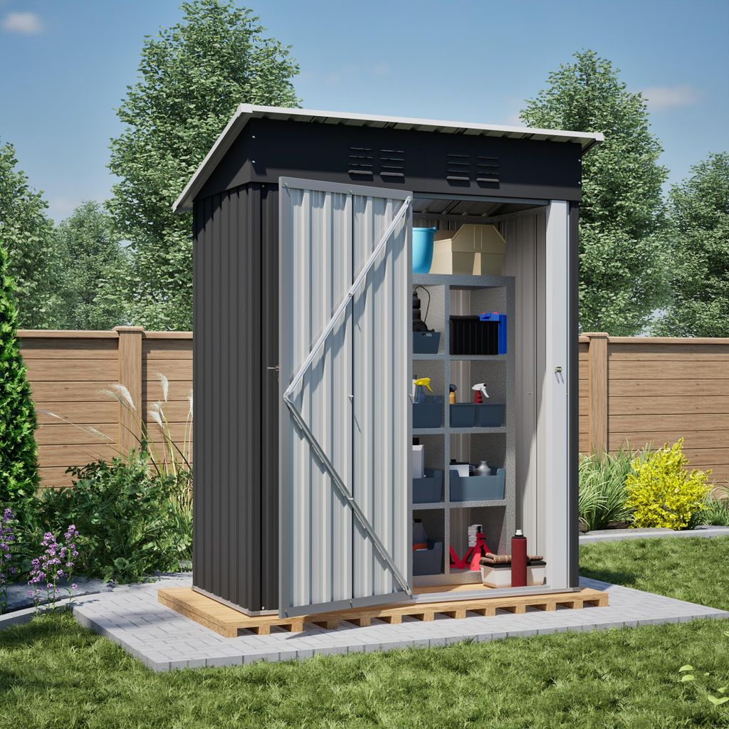 Gartenhaus Flachdach 152x84x182 cm, Geräteschuppen mit abschließbarer Metalltür, Ohne Fenster, 1,27 m² Stauraum, Wetterfestes Design für Garte...