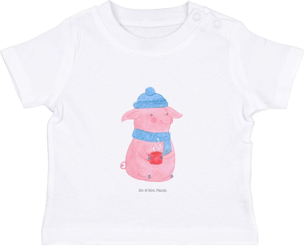 Mr. & Mrs. Panda Babyshirt Schweinchen Glühwein 6. - 12. Monat - Weiß - Geschenk, , Betrunken, T-Shirt, Weihnachten, Organic Baby, Weihnachtsmark...
