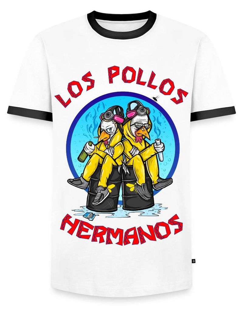 Spreadshirt Breaking Bad Los Pollos Hermanos White Pinkman Männer Kontrast T-Shirt, S, Weiß/Schwarz