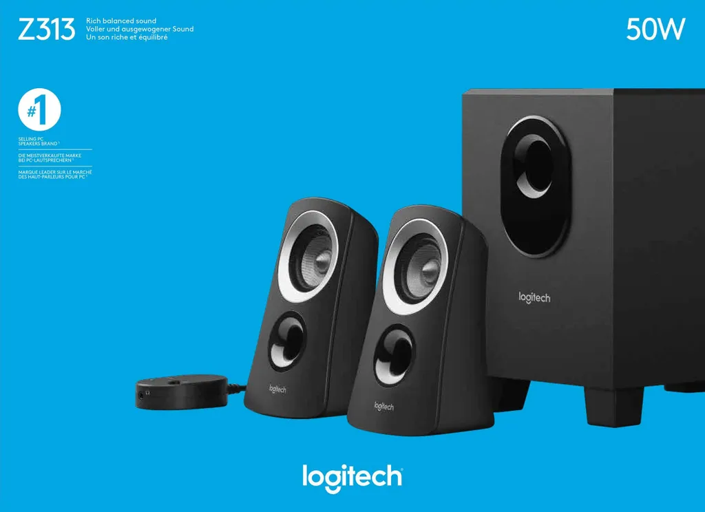 Enceintes PC 2.1 Logitech Z313 Son Multimédia avec Commande Filaire Noir - 3
