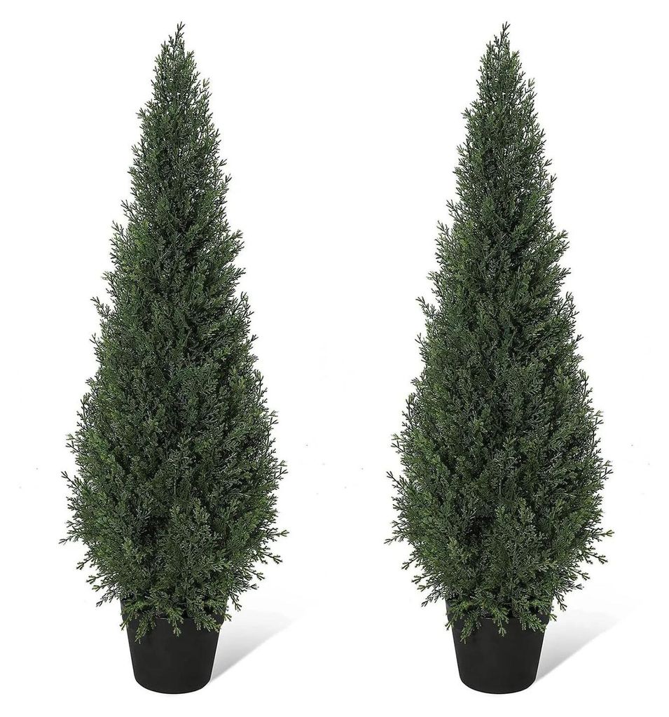Künstliche Zypresse - Topiary-Formschnitt im Topf - 2er-Set - 120 cm - Für Außen - PE-Kunststoff - Immergrün - Grün