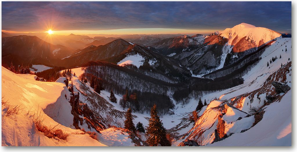Tulup Glas-Bild - 100x50 -Wandkunst - Wandbild hinter gehärtetem Sicherheitsglas - Landschaften - Winter in Bergen - Weiß
