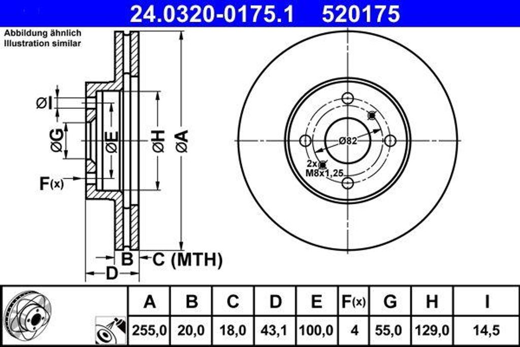 ATE 24.0320-0175.1 Bremsscheibe OE 4351252040 kompatibel mit MR 2, Yaris