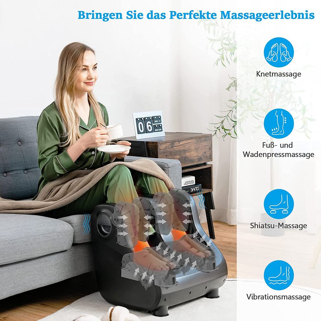 Shiatsu Fussmassagegerät mit Wärmefunktion Fußmassage Reflexzonen Knet Massage 
