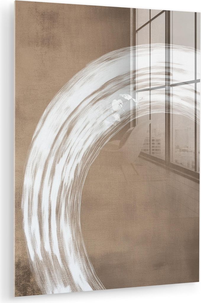 MuchoWow Glasbilder - Bilder auf Wandbild - Foto auf Glas Farbe - Braun - Japandi 60x80 cm Wanddekoration aus Glas - Acrylglasbild - Acrylbilder - ...
