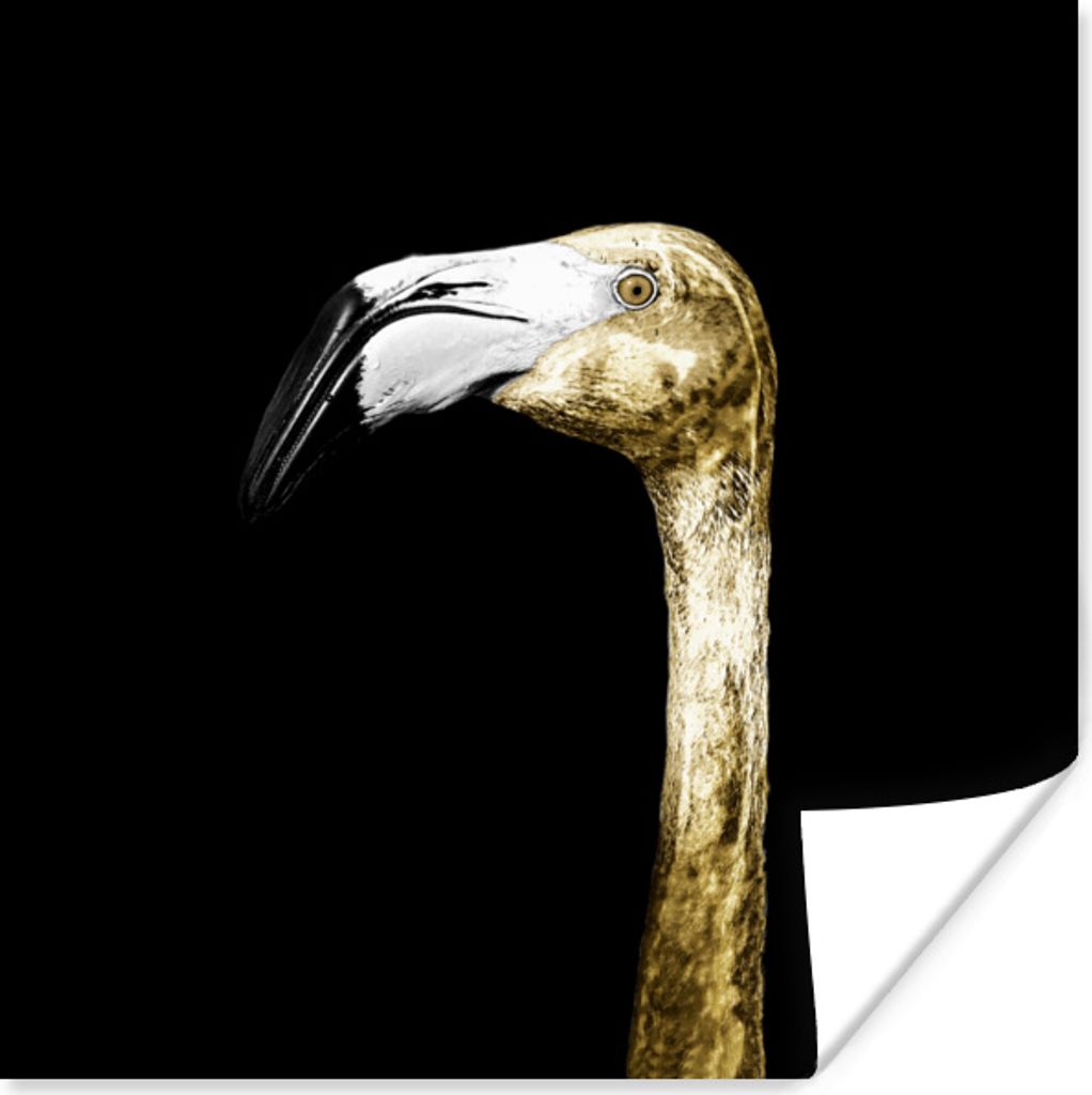 MuchoWow Poster Flamingo - Vogel - Gold 50x50 cm - Wohnzimmerdekoration