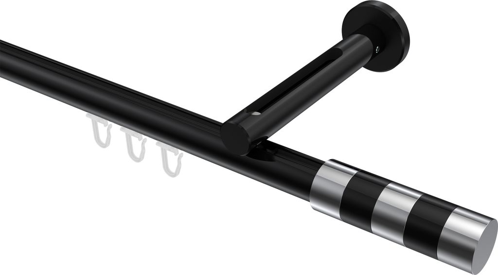 Interdeco Innenlaufstange / Gardinenstange mit Innenlauf Schwarz, Typ Siteno Mavell (Zylinder Bicolor), 20 mm Ø 1-läufig, 180 cm
